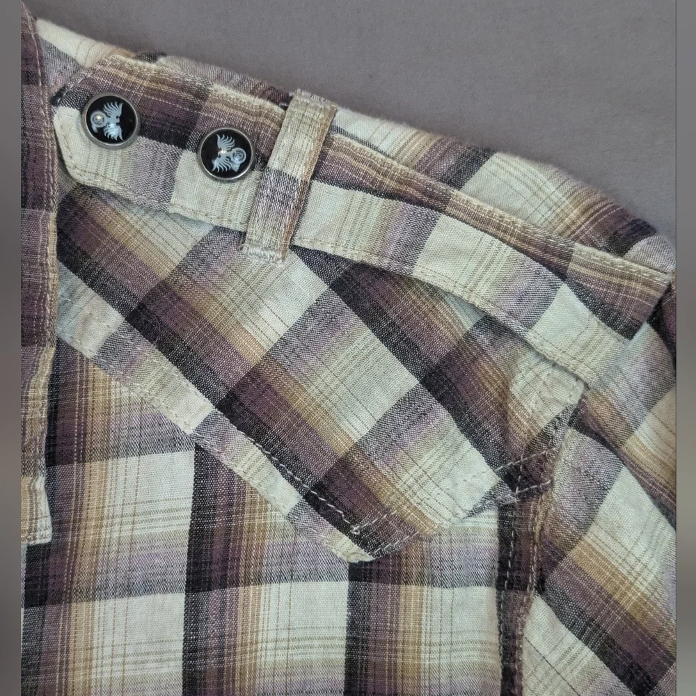 Remetee Small Plaid Cross Button Down Shirt Eagle Buttond - Picture 9 of 15